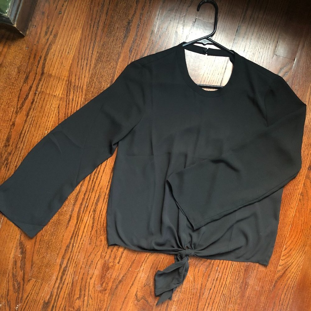 Madewell Black Front Tie Blouse
